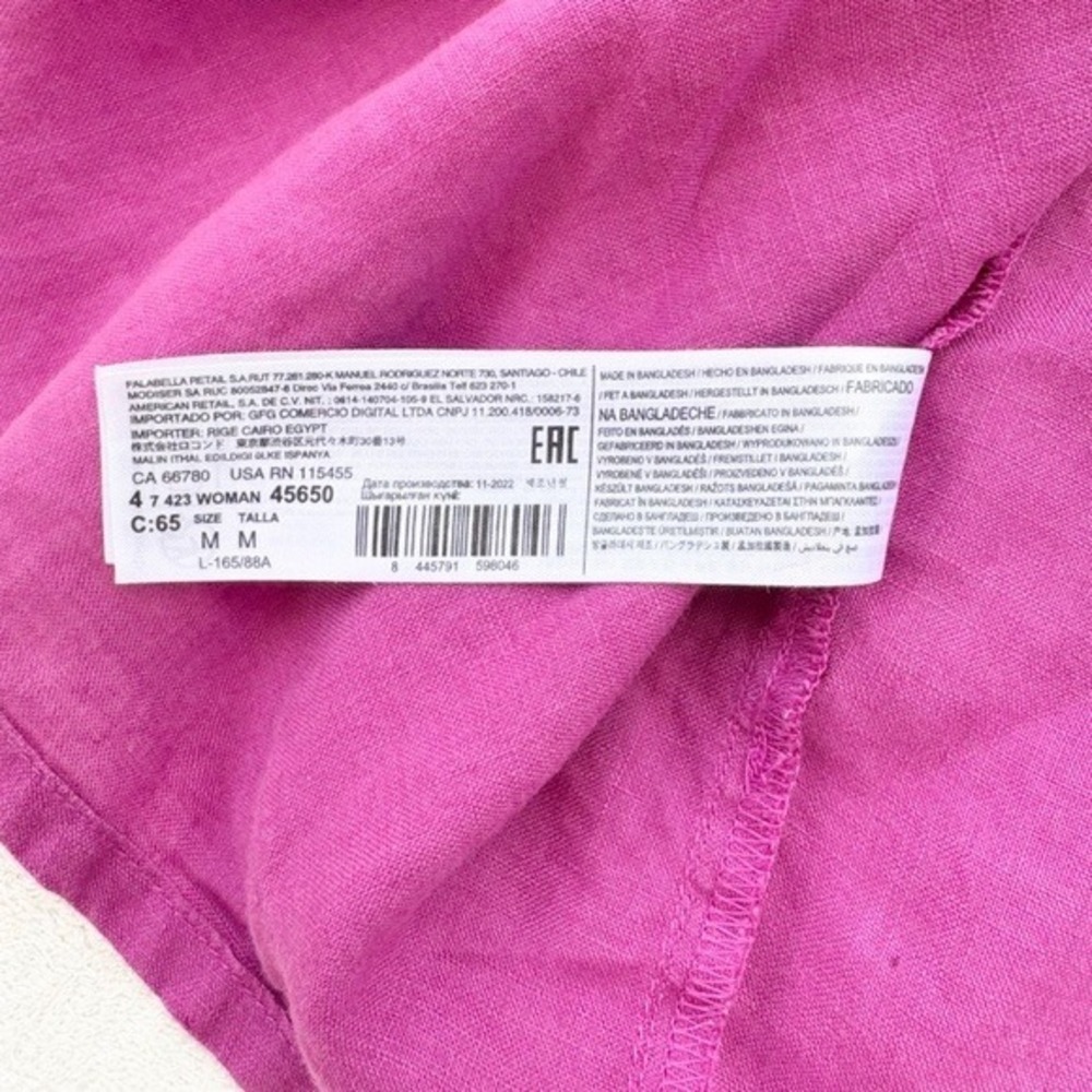 Mango Magenta Purple 100% Linen Wrap Midi Dress Size S V-Neck Side Tie - Picture 11 of 11